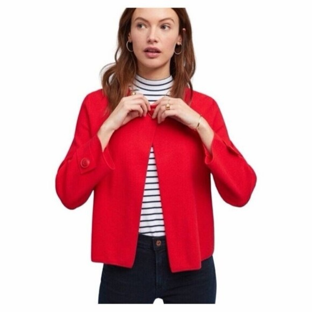 By Anthropologie Red Bolero One Button Peplum Open Front Blazer Jacket Size S